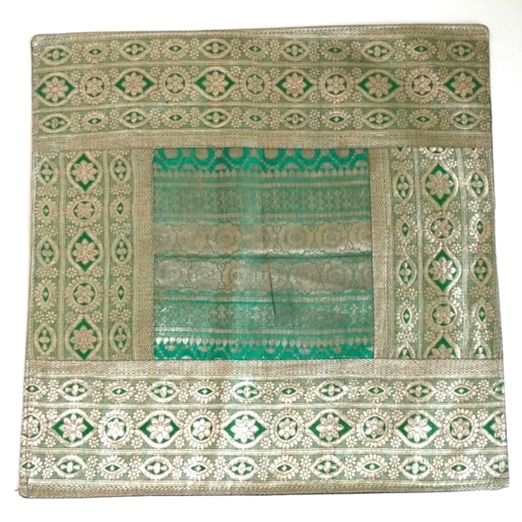 Gorgeous Silk Green Iridescent Patchwork Pillow Sham from India - Picture 14 of 15